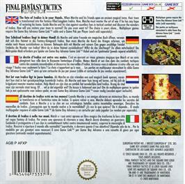 Box back cover for Final Fantasy Tactics Advance on the Nintendo Game Boy Advance.