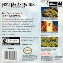 Box back cover for Final Fantasy Tactics Advance on the Nintendo Game Boy Advance.