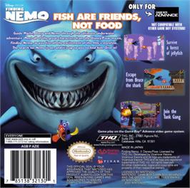Box back cover for Finding Nemo on the Nintendo Game Boy Advance.