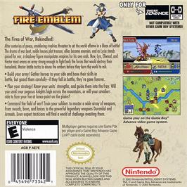 Box back cover for Fire Emblem on the Nintendo Game Boy Advance.