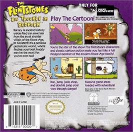 Box back cover for Flintstones: Big Trouble in Bedrock on the Nintendo Game Boy Advance.