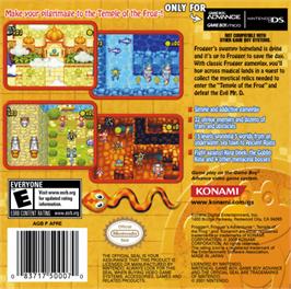 Box back cover for Frogger's Adventures: Temple of the Frog on the Nintendo Game Boy Advance.