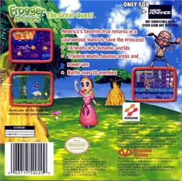 Box back cover for Frogger Advance: The Great Quest on the Nintendo Game Boy Advance.