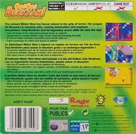 Box back cover for Go! Go! Beckham! Adventure of Soccer Island on the Nintendo Game Boy Advance.