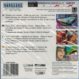 Box back cover for Hardcore Pool on the Nintendo Game Boy Advance.