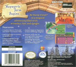 Box back cover for Harry Potter and the Philosopher's Stone on the Nintendo Game Boy Advance.