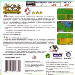 Box back cover for Harvest Moon: Friends of Mineral Town on the Nintendo Game Boy Advance.