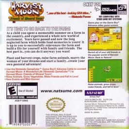 Box back cover for Harvest Moon - Friends Of Mineral Town on the Nintendo Game Boy Advance.
