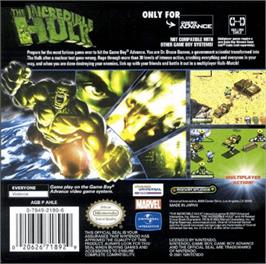 Box back cover for Incredible Hulk on the Nintendo Game Boy Advance.