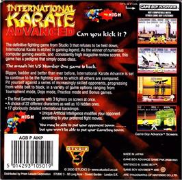 Box back cover for International Karate Advanced on the Nintendo Game Boy Advance.