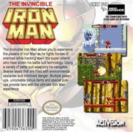 Box back cover for Invincible Iron Man on the Nintendo Game Boy Advance.