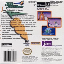 Box back cover for Jazz Jackrabbit on the Nintendo Game Boy Advance.
