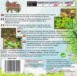 Box back cover for Juka and the Monophonic Menace on the Nintendo Game Boy Advance.