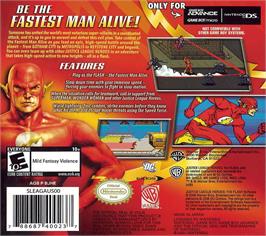Box back cover for Justice League Heroes - The Flash on the Nintendo Game Boy Advance.