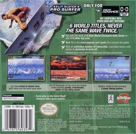 Box back cover for Kelly Slater's Pro Surfer on the Nintendo Game Boy Advance.
