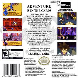 Box back cover for Kingdom Hearts - Chain Of Memories on the Nintendo Game Boy Advance.