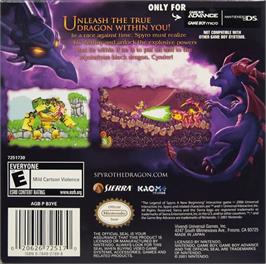 Box back cover for Legend Of Spyro - A New Beginning, The on the Nintendo Game Boy Advance.