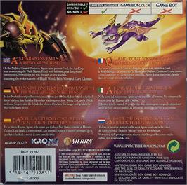 Box back cover for Legend of Spyro: The Eternal Night on the Nintendo Game Boy Advance.
