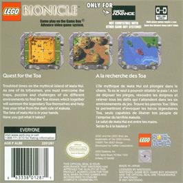 Box back cover for Lego Bionicle on the Nintendo Game Boy Advance.