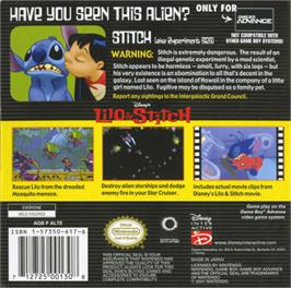 Box back cover for Lilo & Stitch on the Nintendo Game Boy Advance.
