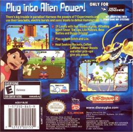 Box back cover for Lilo & Stitch 2: Hamsterviel Havoc on the Nintendo Game Boy Advance.