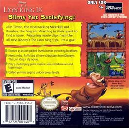 Box back cover for Lion King 1 ½ on the Nintendo Game Boy Advance.