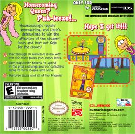 Box back cover for Lizzie McGuire 3: Homecoming Havoc on the Nintendo Game Boy Advance.