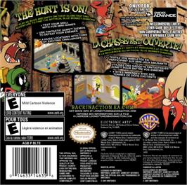 Box back cover for Looney Tunes Back in Action on the Nintendo Game Boy Advance.