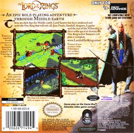 Box back cover for Lord of the Rings: The Fellowship of the Ring on the Nintendo Game Boy Advance.