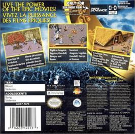 Box back cover for Lord of the Rings: The Two Towers on the Nintendo Game Boy Advance.