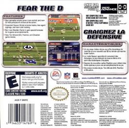 Box back cover for Madden NFL 2005 on the Nintendo Game Boy Advance.