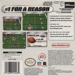 Box back cover for Madden Nfl 2002 on the Nintendo Game Boy Advance.