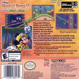 Box back cover for Magical Quest 2 Starring Mickey And Minnie on the Nintendo Game Boy Advance.
