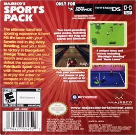 Box back cover for Majesco's Sports Pack on the Nintendo Game Boy Advance.