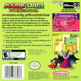 Box back cover for Mario And Luigi - Superstar Saga on the Nintendo Game Boy Advance.