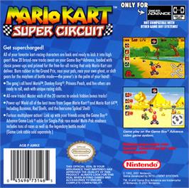 Box back cover for Mario Kart Super Circuit on the Nintendo Game Boy Advance.