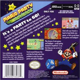 Box back cover for Mario Party Advance on the Nintendo Game Boy Advance.