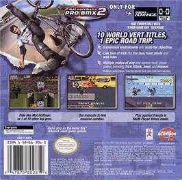 Box back cover for Mat Hoffman's Pro Bmx 2 on the Nintendo Game Boy Advance.