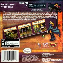 Box back cover for Mazes of Fate on the Nintendo Game Boy Advance.