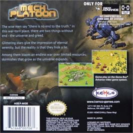 Box back cover for Mech Platoon on the Nintendo Game Boy Advance.