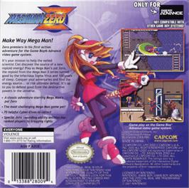 Box back cover for Mega Man Zero on the Nintendo Game Boy Advance.