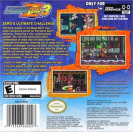 Box back cover for Mega Man Zero 3 on the Nintendo Game Boy Advance.