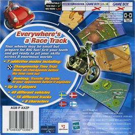 Box back cover for Micro Machines on the Nintendo Game Boy Advance.