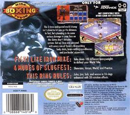 Box back cover for Mike Tyson Boxing on the Nintendo Game Boy Advance.
