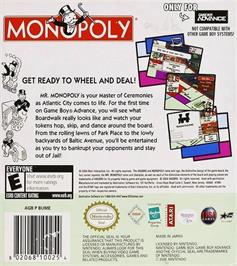 Box back cover for Monopoly on the Nintendo Game Boy Advance.