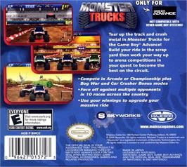 Box back cover for Monster Trucks on the Nintendo Game Boy Advance.