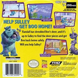 Box back cover for Monsters Inc. on the Nintendo Game Boy Advance.