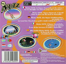 Box back cover for Mr. Nutz on the Nintendo Game Boy Advance.