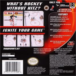 Box back cover for NHL Hitz 20-03 on the Nintendo Game Boy Advance.