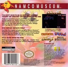 Box back cover for Namco Museum on the Nintendo Game Boy Advance.